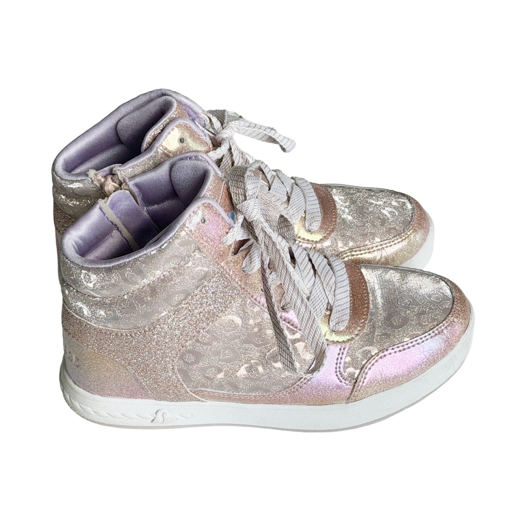 Skechers Girls Size 1 Pink Rose gold Glitter Leopard Sneakers Shoes